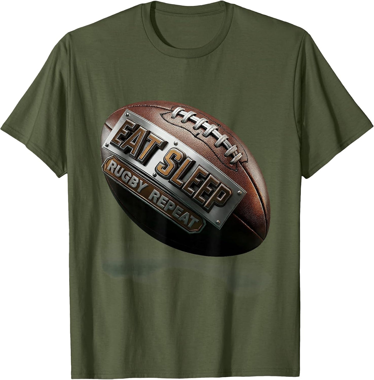 Eat Sleep Rugby Repeat Fan Design T-Shirt - Olive Green