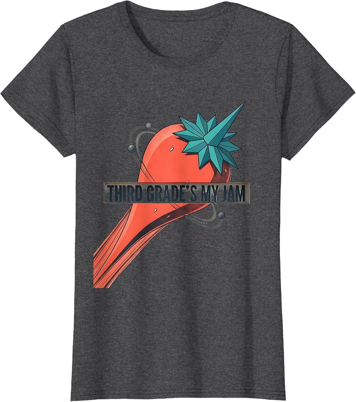 Women's Third Grade's My Jam Midcentury Modern Strawberry Back T-Shirt - Dark Heather Grey