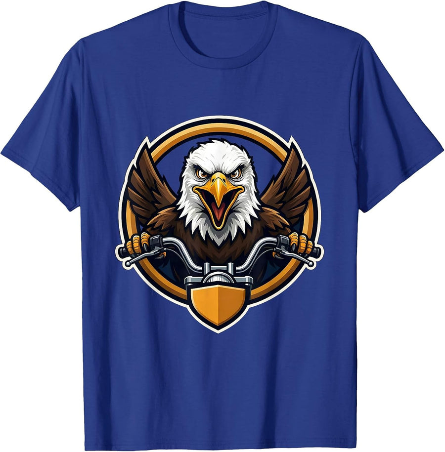 Bald Eagle Clutching Motorcycle Handlebars T-Shirt - Royal Blue