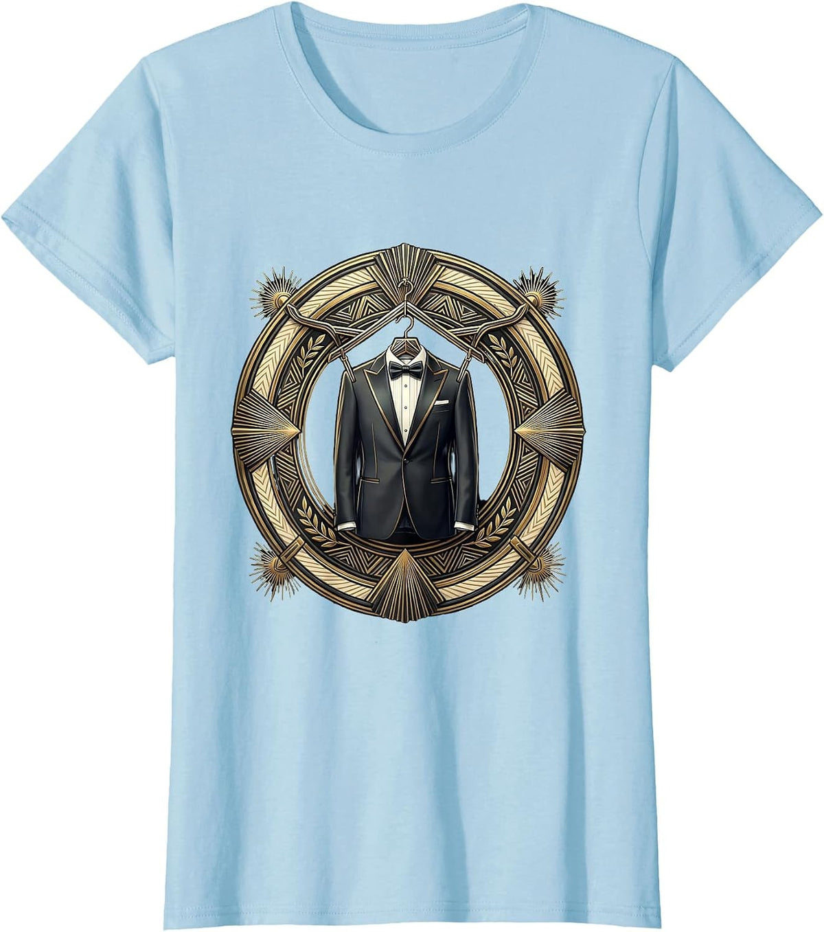 Tuxedo Jacket on Ornate Hanger Graphic T-Shirt - Baby Blue