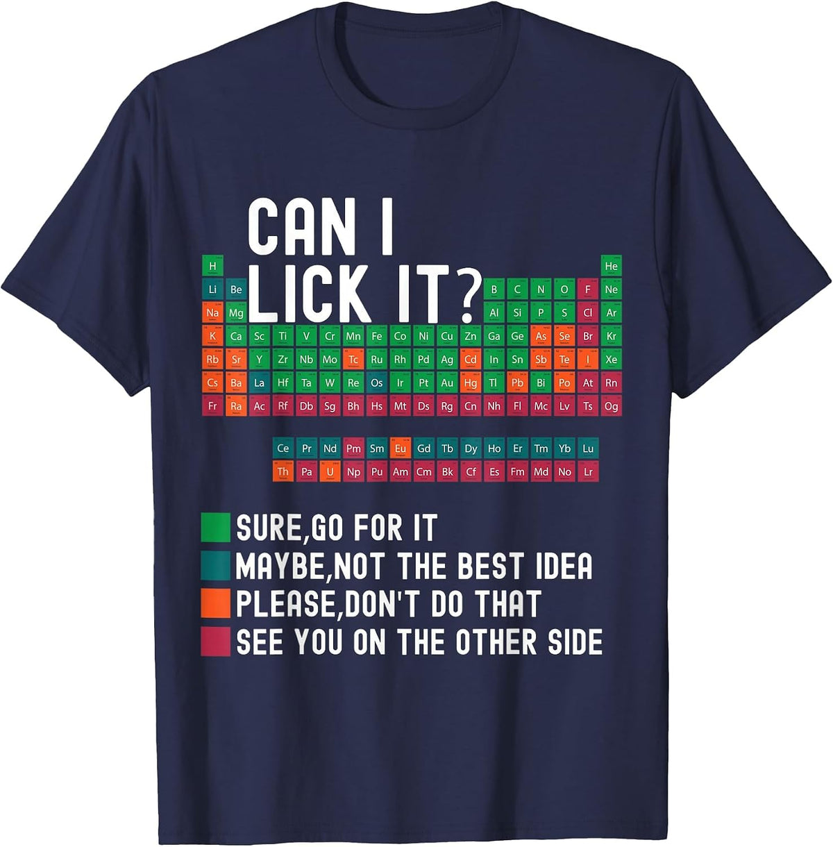 Can I Lick It Periodic Table Funny Science Teacher Chemistry T-Shirt - Navy Blue