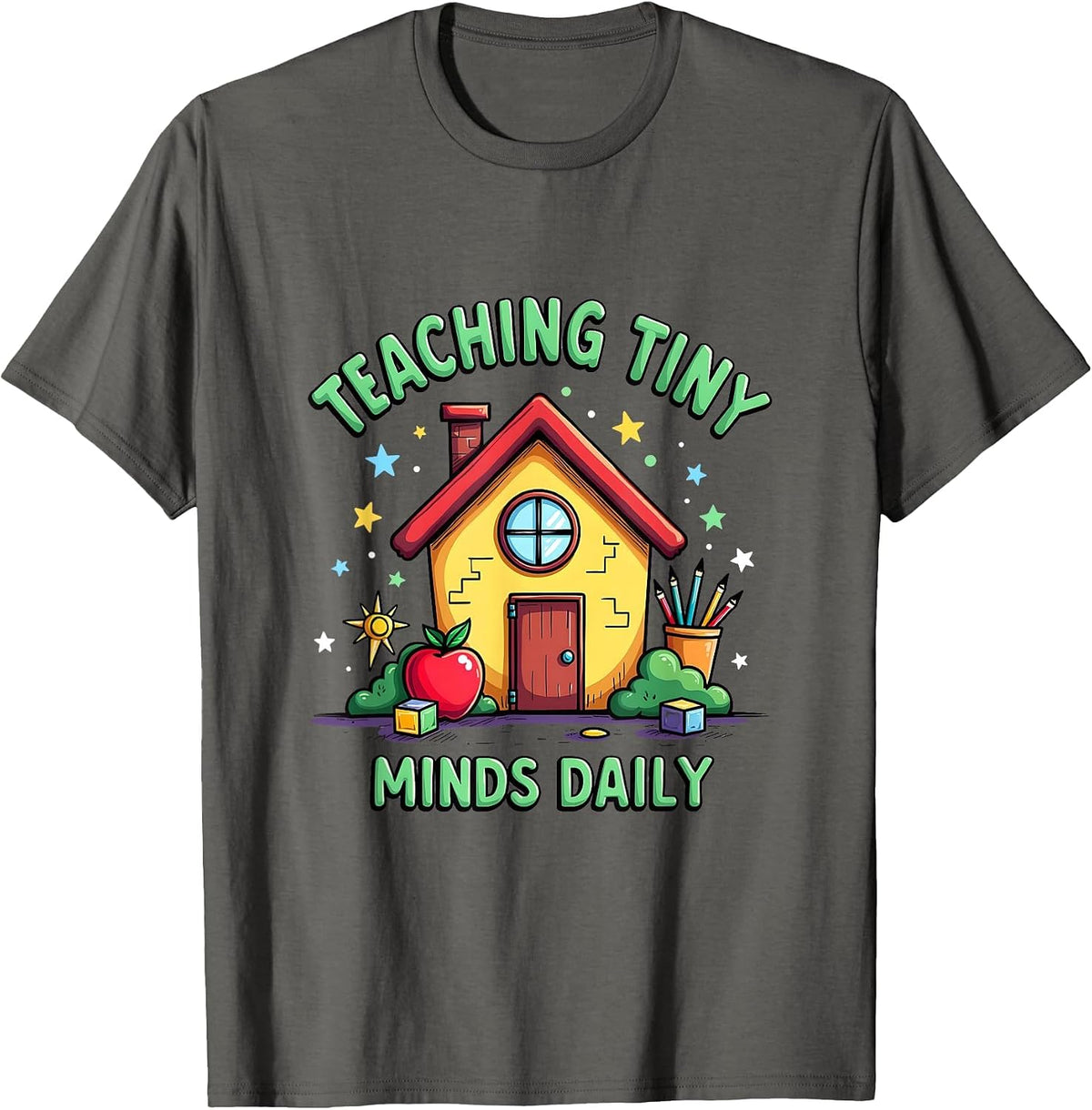 Teaching Tiny Minds Daily Elementary Teacher T-Shirt - Asphalt Grey