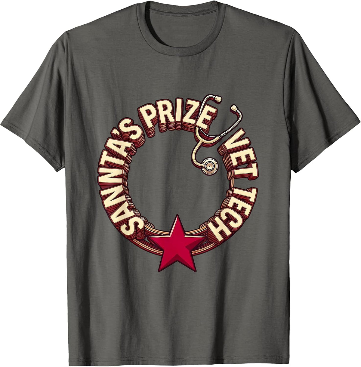 Men's Santa's Prize Vet Tech Funny Veterinary Technician Christmas T-Shirt - Asphalt Grey