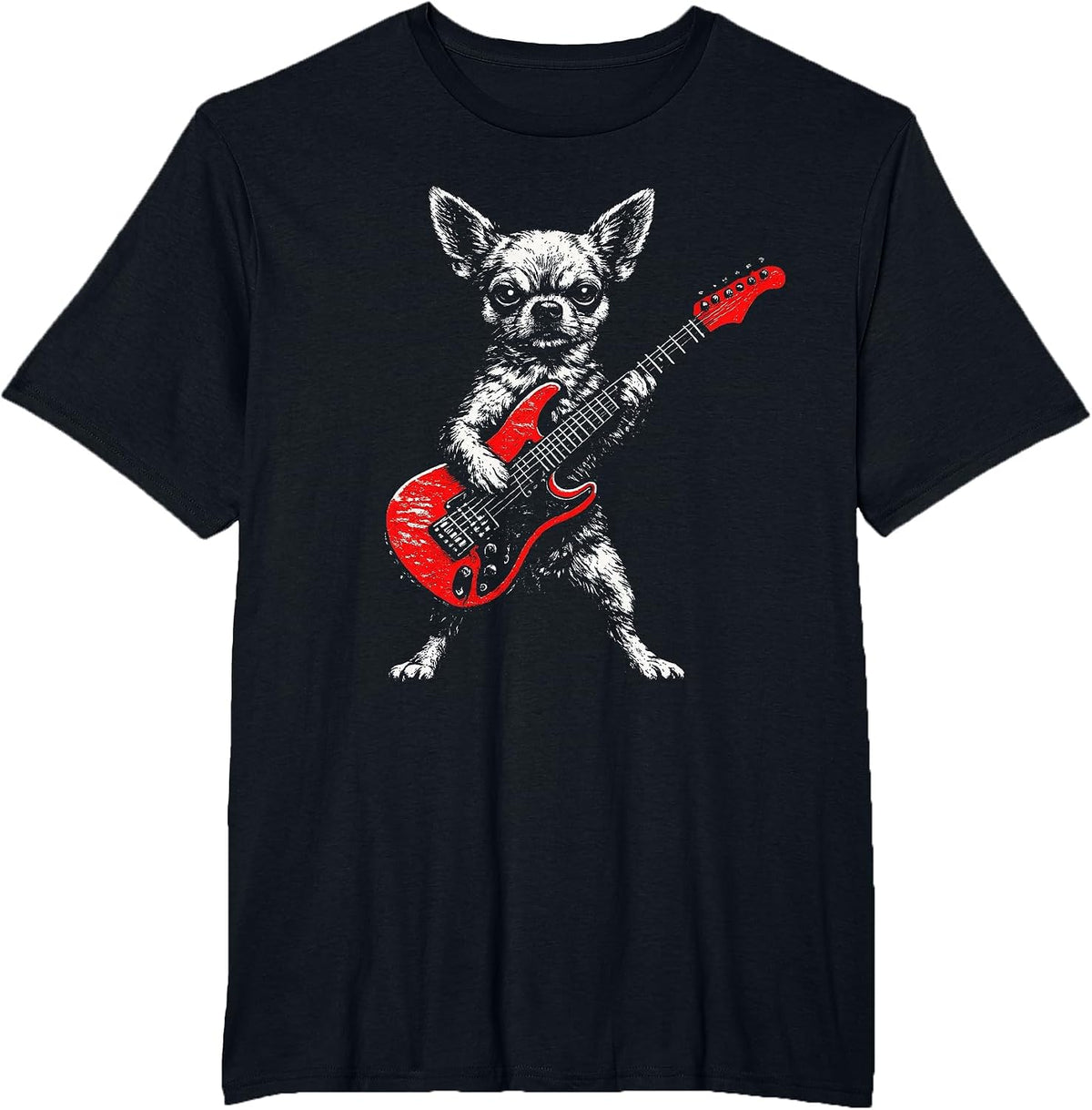Vintage Chihuahua Rock Funny Dog Playing Guitar Dog Dad Mom T-Shirt - Black