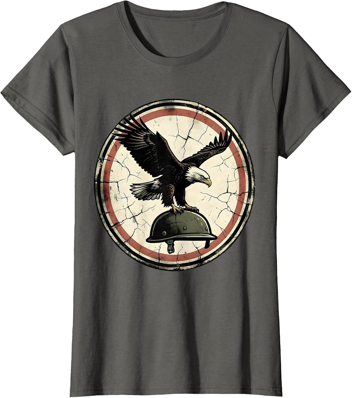 Women's Army Mom Bald Eagle Military Helmet Graphic T-Shirt - Asphalt Grey
