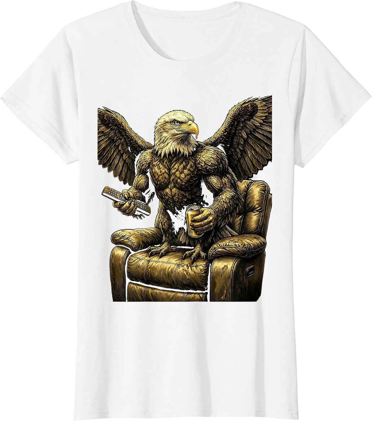 Women's Bald Eagle Perched on Weathered Shield T-Shirt - White