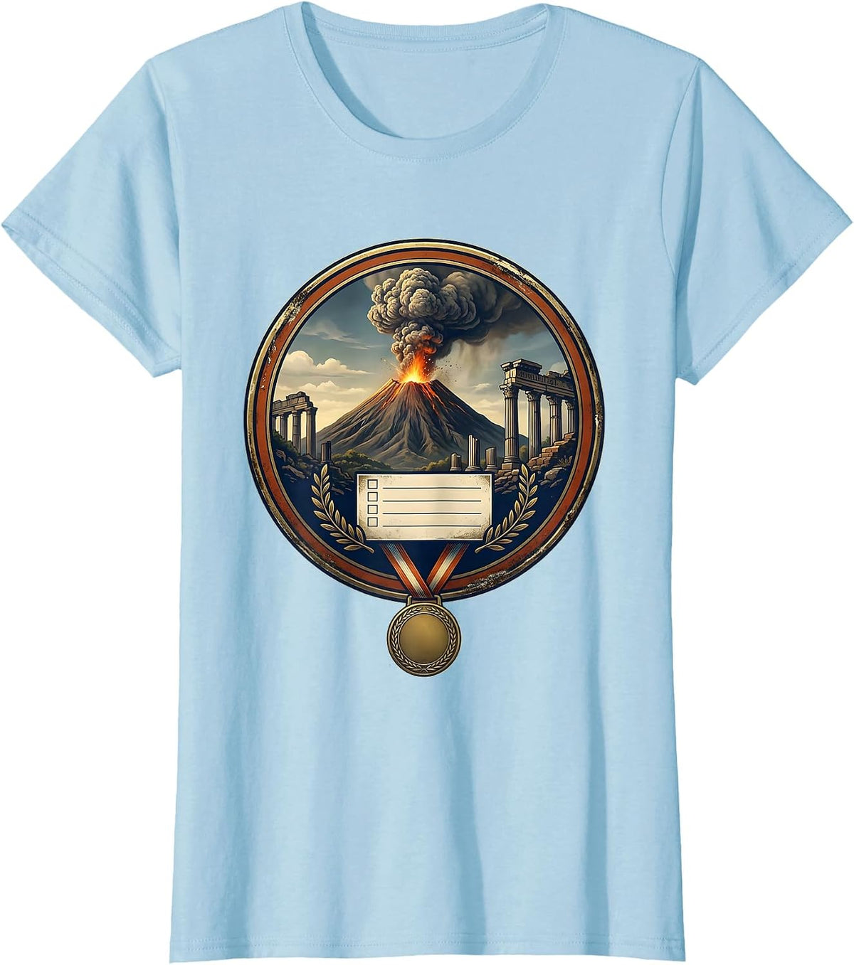 Women's Pompeii Volcano Badge Vintage History Lover Gift T-Shirt - Baby Blue