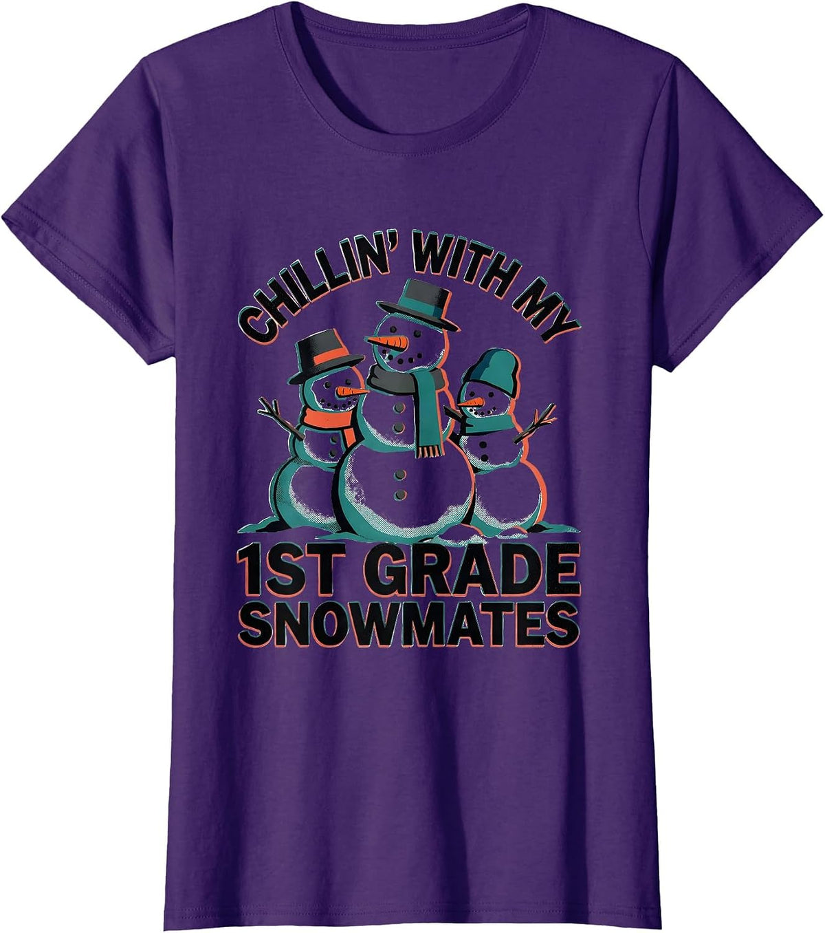 Women's Chillin With My 1st Grade Snowmates Funny Teacher Christmas T-Shirt - Purple