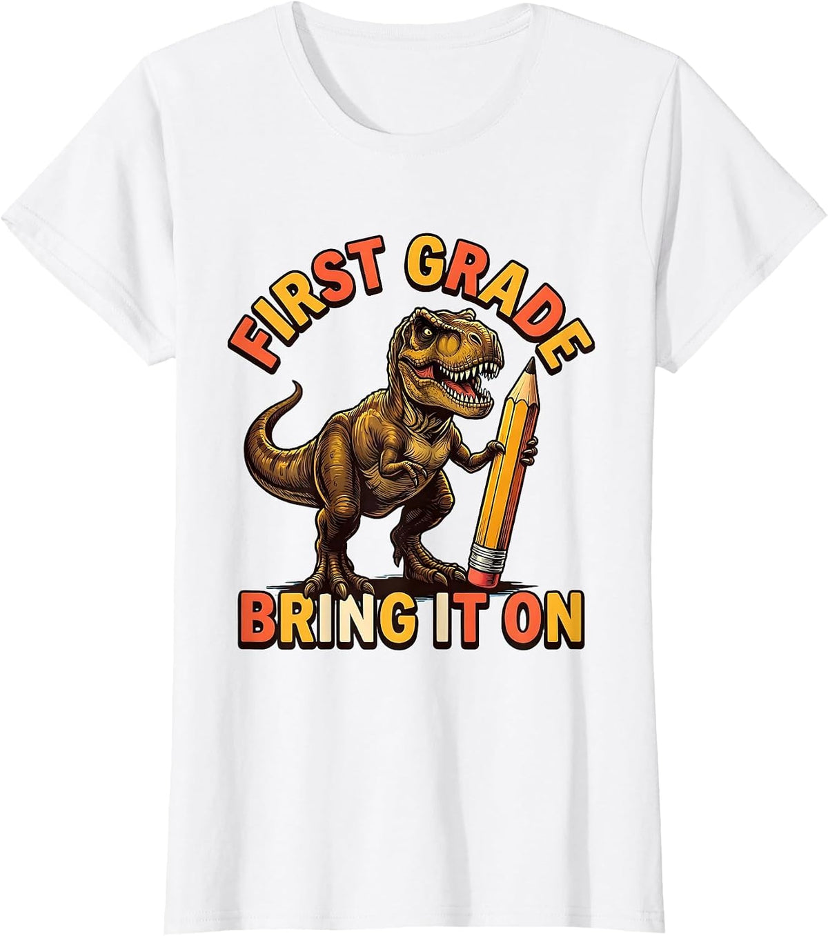First Grade Bring It On Stomping T-Rex Dinosaur Boy Back T-Shirt - White