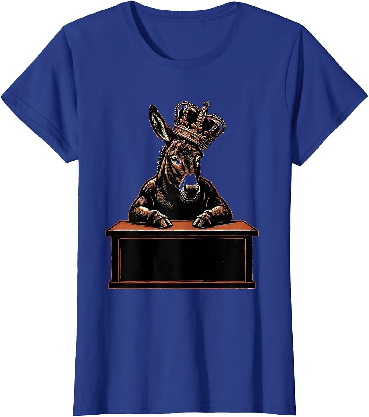 Women's Donkey King at Desk Funny Boss Graphic Tee T-Shirt - Royal Blue