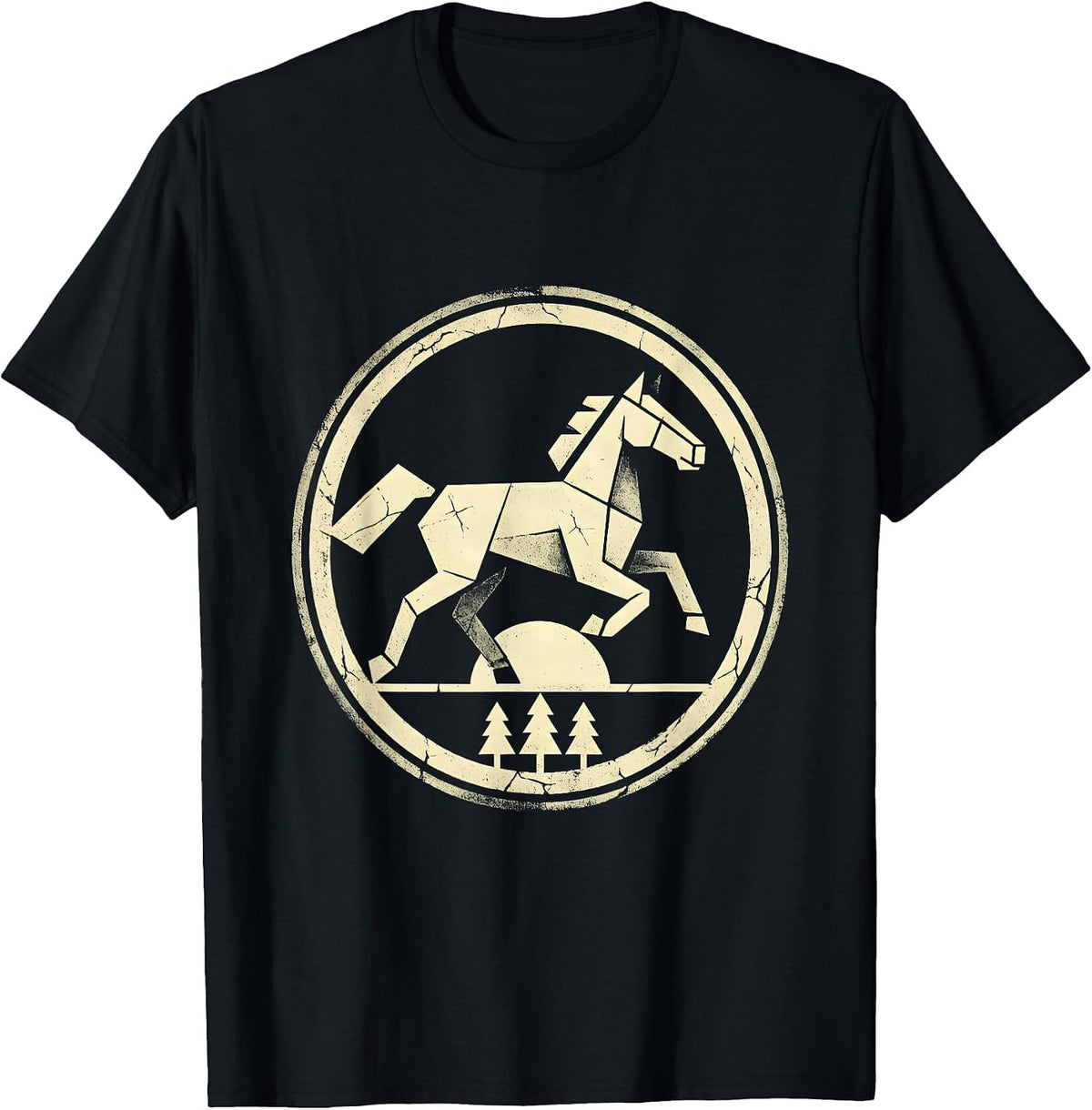Men's White Horse Galloping Meadow Freedom Graphic T-Shirt - Black