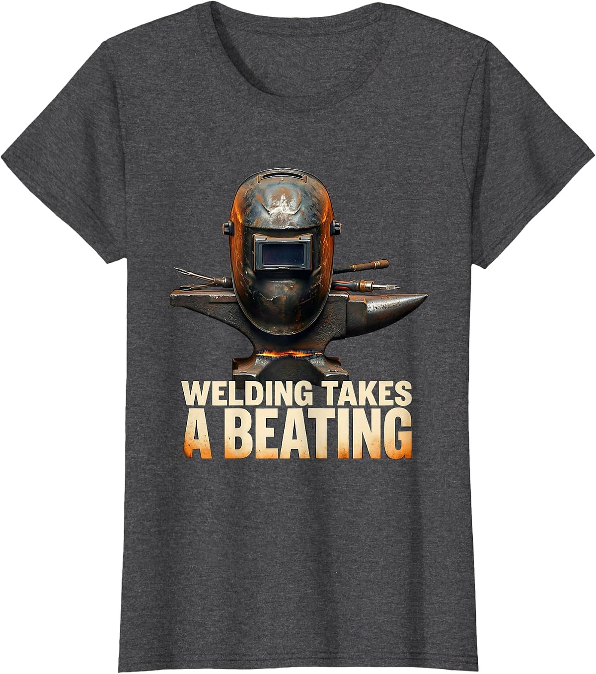 Women's Welding Takes A Beating Funny Welder Skeleton Tradesman T-Shirt - Dark Heather Grey