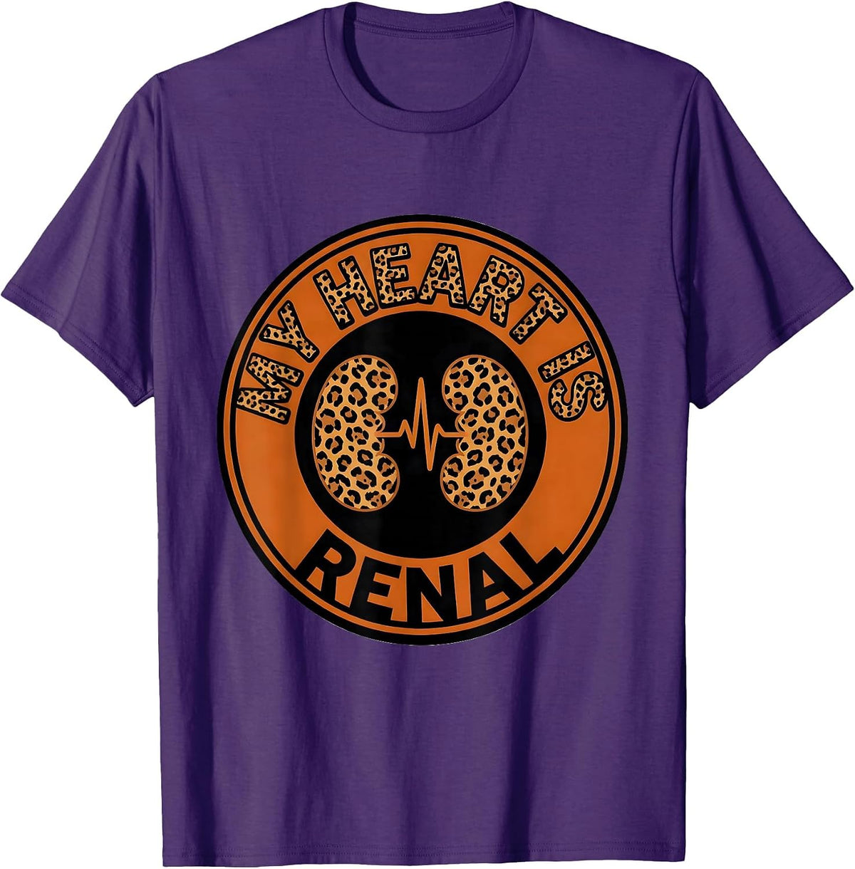Men's My Heart Is Renal Leopard Dialysis Nurse Kidney Awareness T-Shirt - Purple