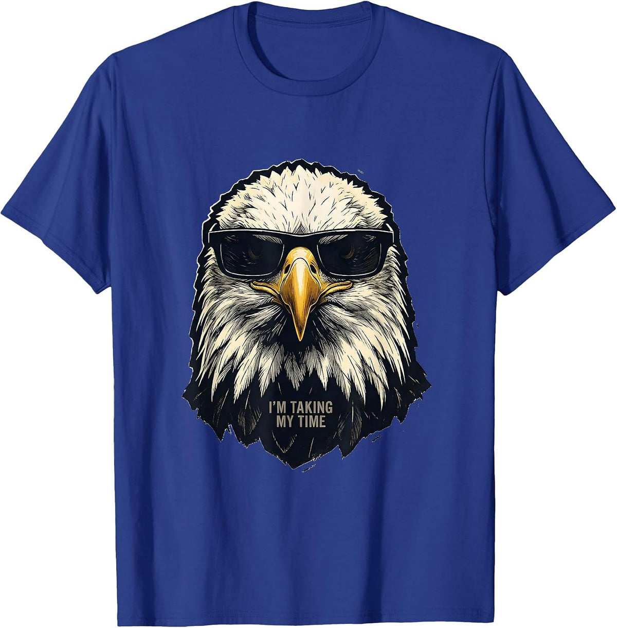 Men's I'm Taking My Time Linocut Bald Eagle Sunglasses Funny T-Shirt - Royal Blue