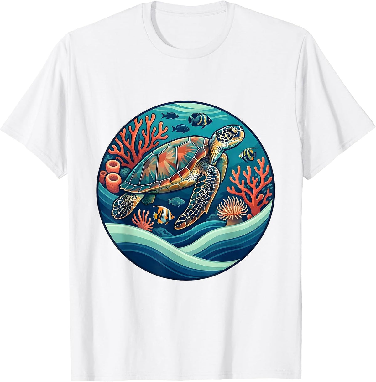 Sea Turtle Coral Reef Hawaiian Graphic Tee T-Shirt - White