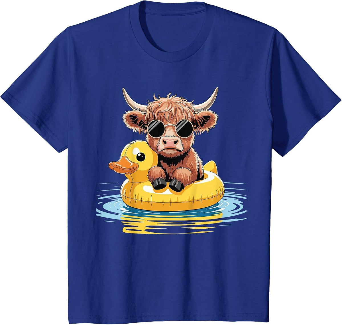 Highland Cow Duck Pool Float Summer Swimming T-Shirt - Royal Blue