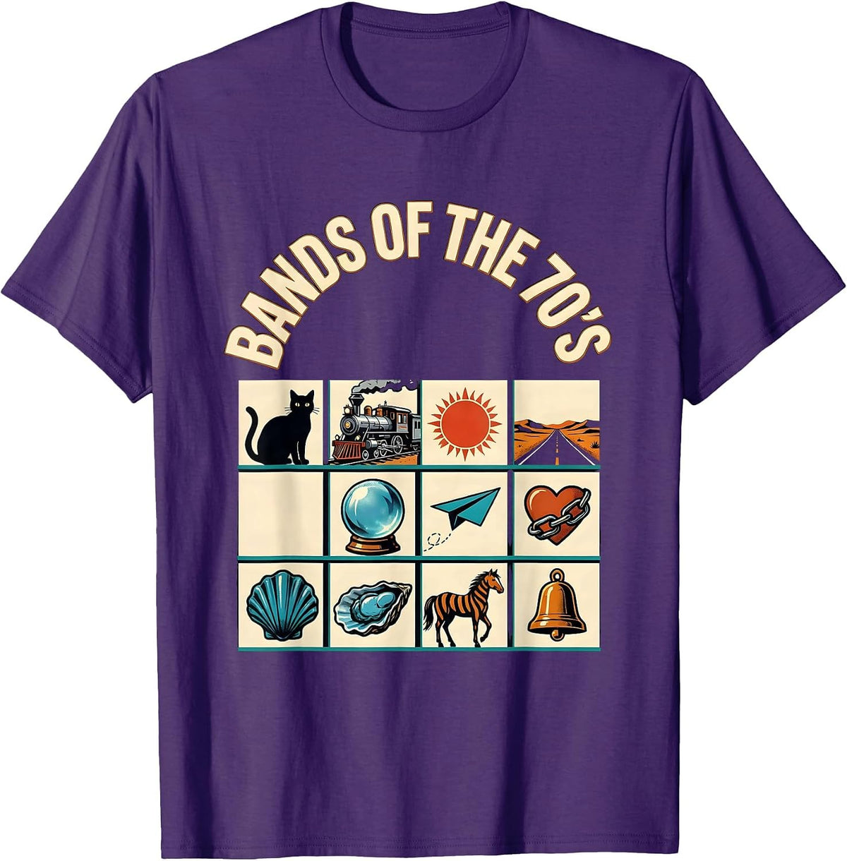 Bands Of The 70's Retro Vintage Classic Rock Music Trivia T-Shirt - Purple