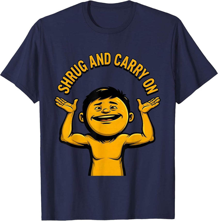 Shrug And Carry On Laid-Back Attitude Design T-Shirt - Navy Blue