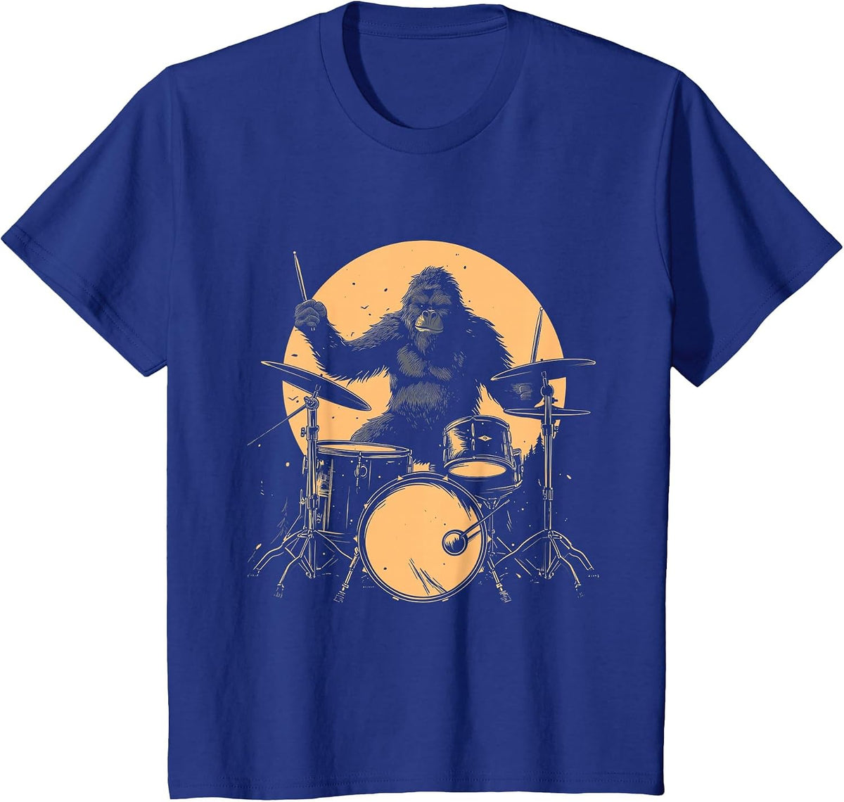 Drummer Bigfoot Playing Drums Funny Sasquatch Drumming T-Shirt - Royal Blue