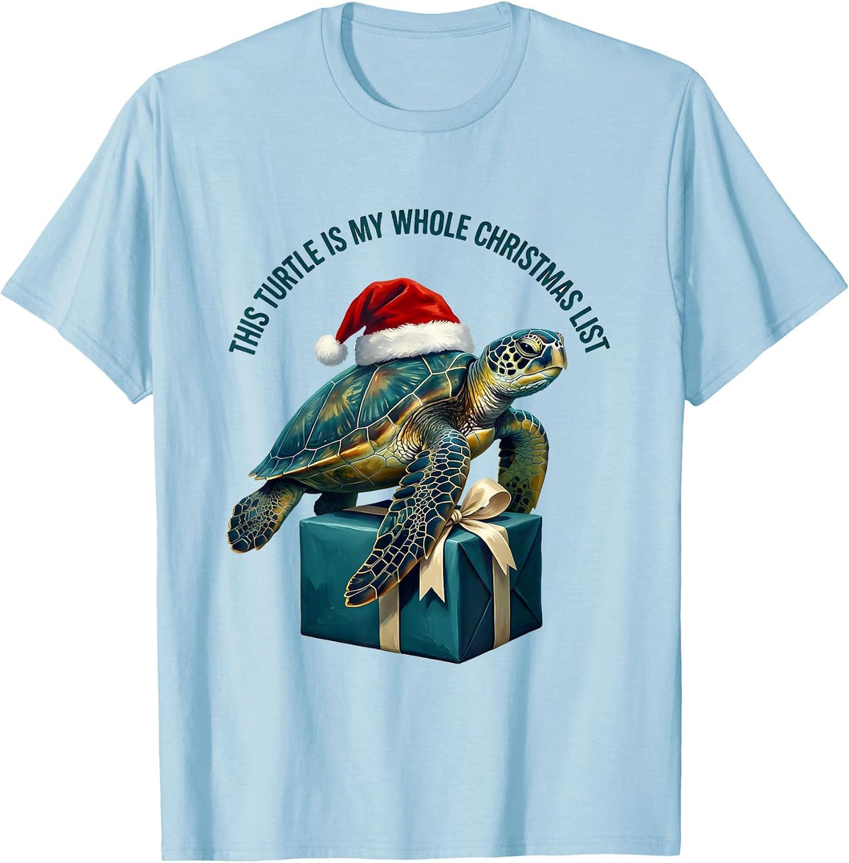 Men's This Turtle Is My Whole Christmas List Cute Sea Turtle Santa T-Shirt - Baby Blue