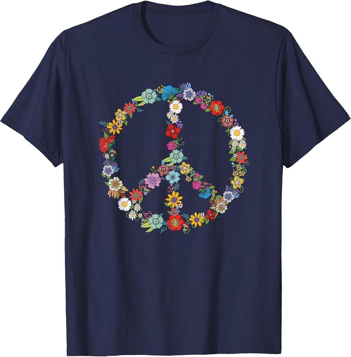 Love and Peace Flower Sign Hippie Lover Beautiful Cute Funny T-Shirt - Navy Blue