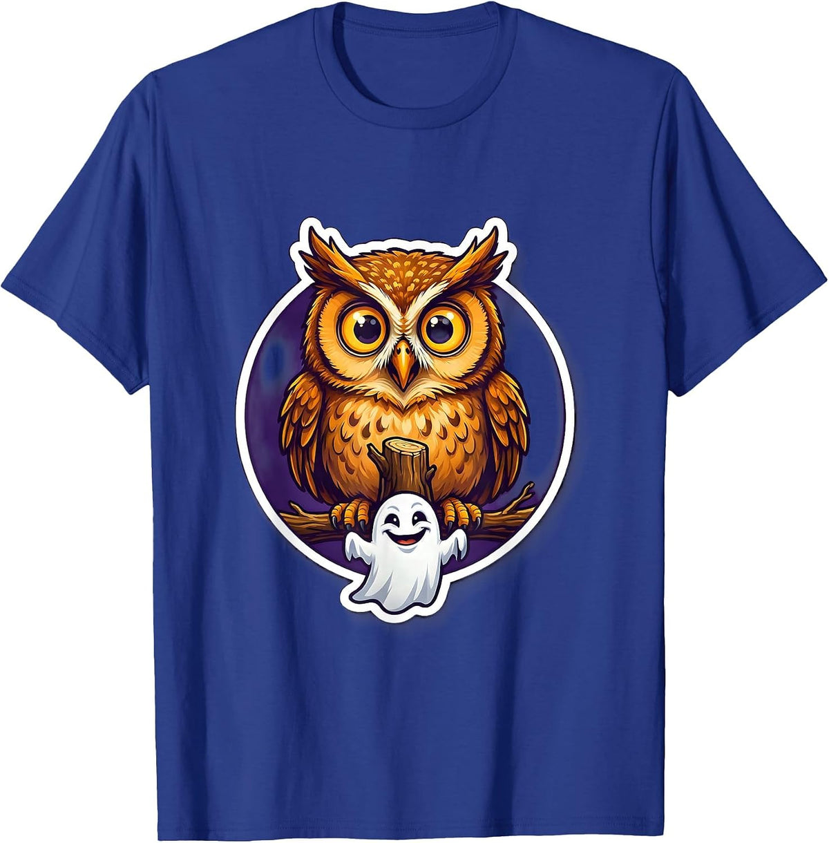 Men's Startled Owl and Ghost Funny Halloween Design T-Shirt - Royal Blue
