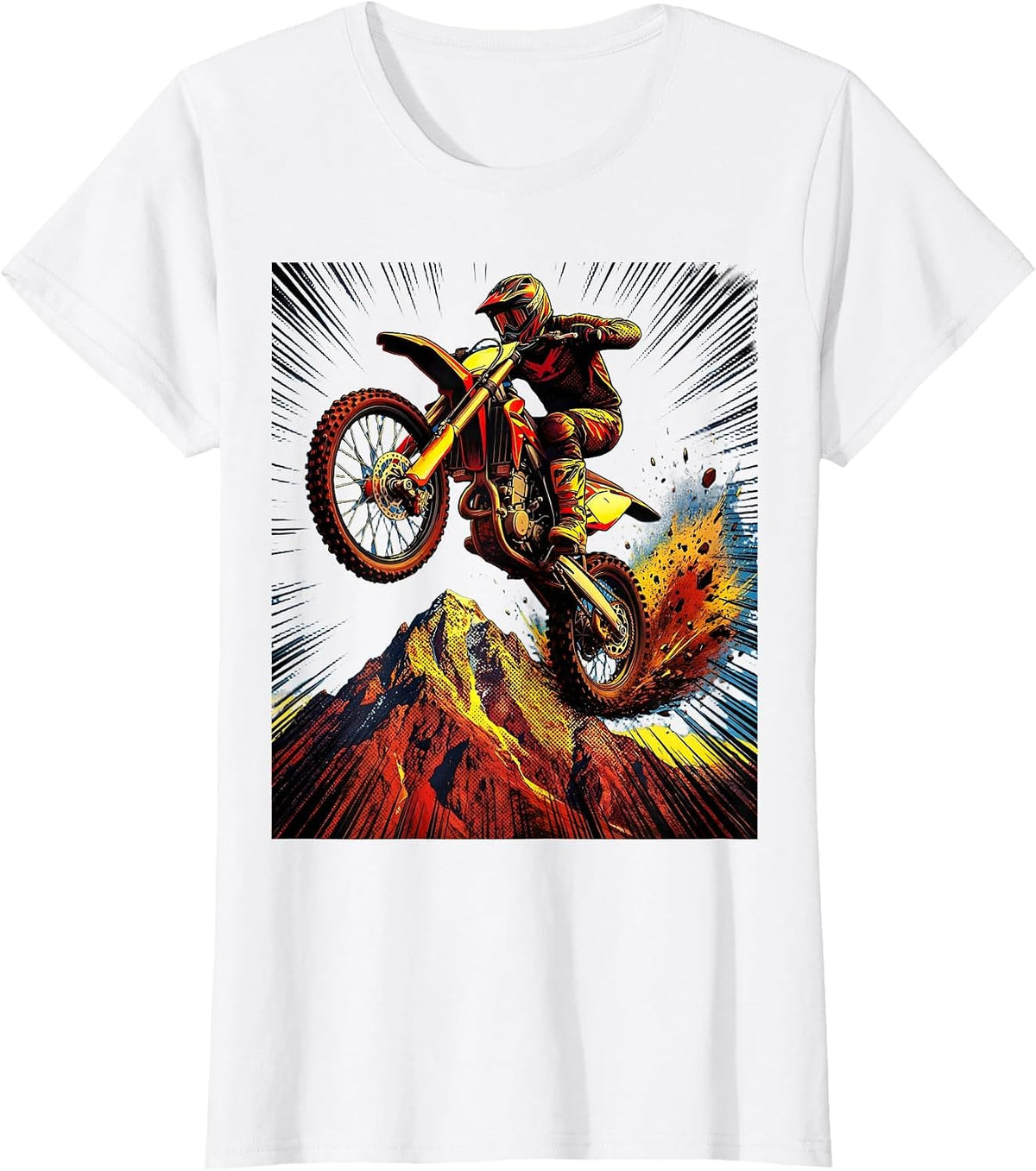 Motocross Bike Jumping Over Mountain Peak T-Shirt - White