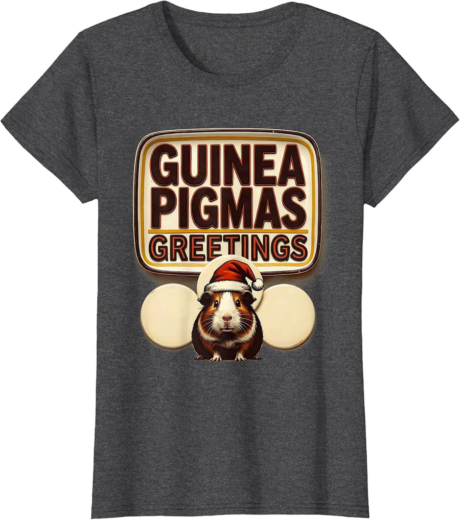 Women's Guinea Pigmas Greetings Wood Type Letterpress Funny T-Shirt - Dark Heather Grey