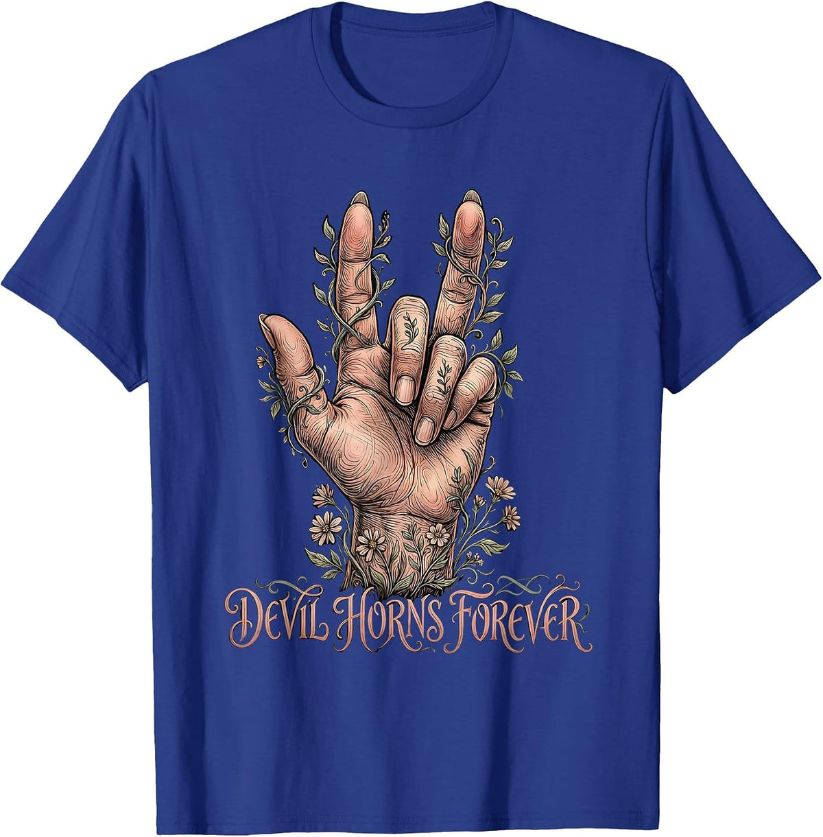 Devil Horns Forever Heavy Metal Design T-Shirt - Royal Blue