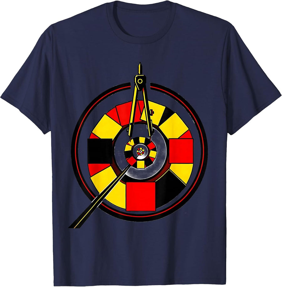 Math Teacher Compass Golden Spiral Illustration T-Shirt - Navy Blue