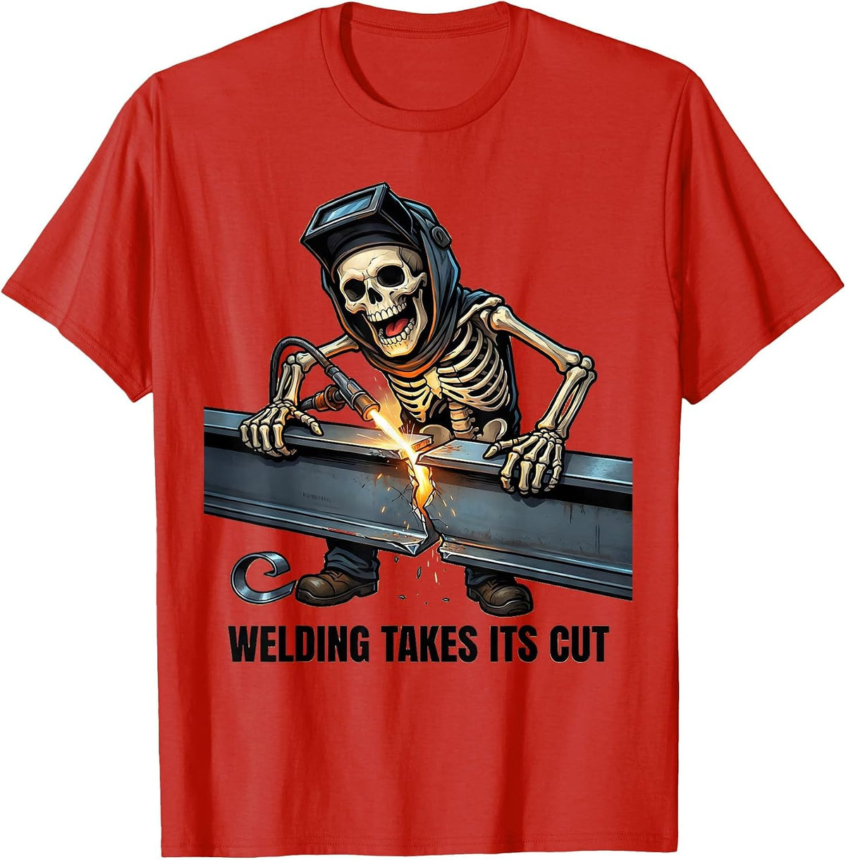 Men's Welding Takes Its Cut Funny Skeleton Welder Tradesman Humor T-Shirt - Red