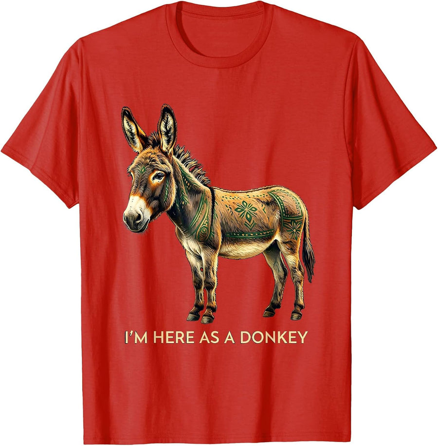 Men's I'm Here As A Donkey Funny Folk Art Donkey Costume Halloween T-Shirt - Red