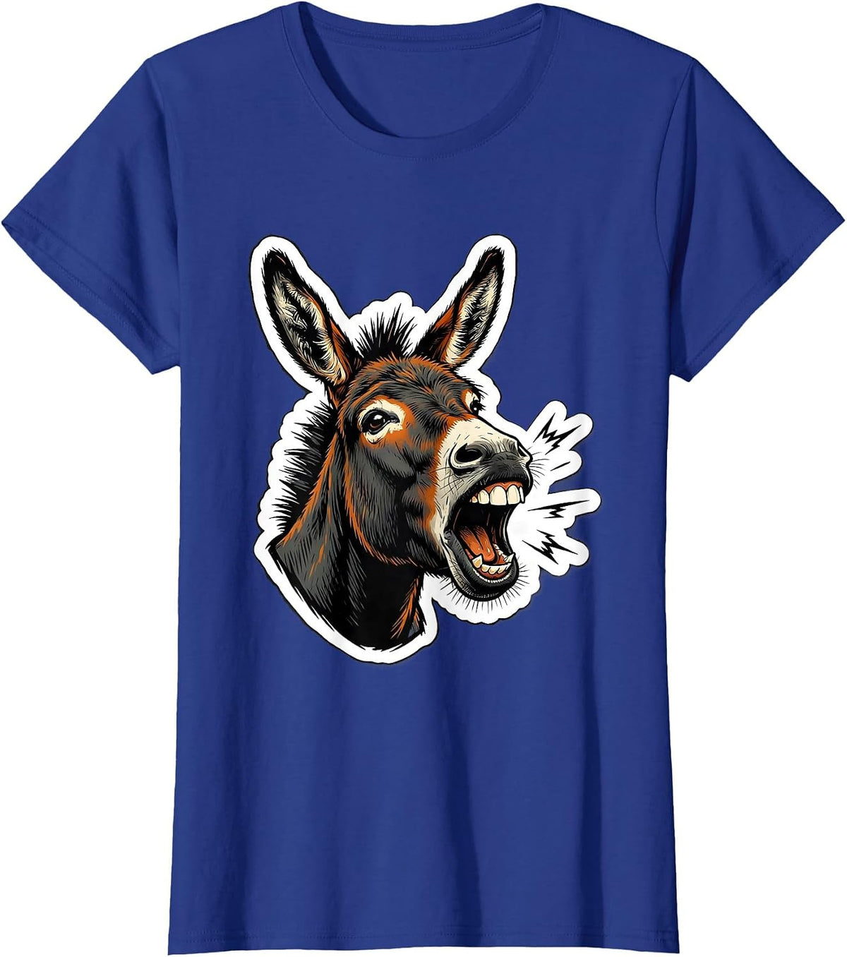 Women's Donkey Braying Face Funny Farm Animal Lover Humor T-Shirt - Royal Blue