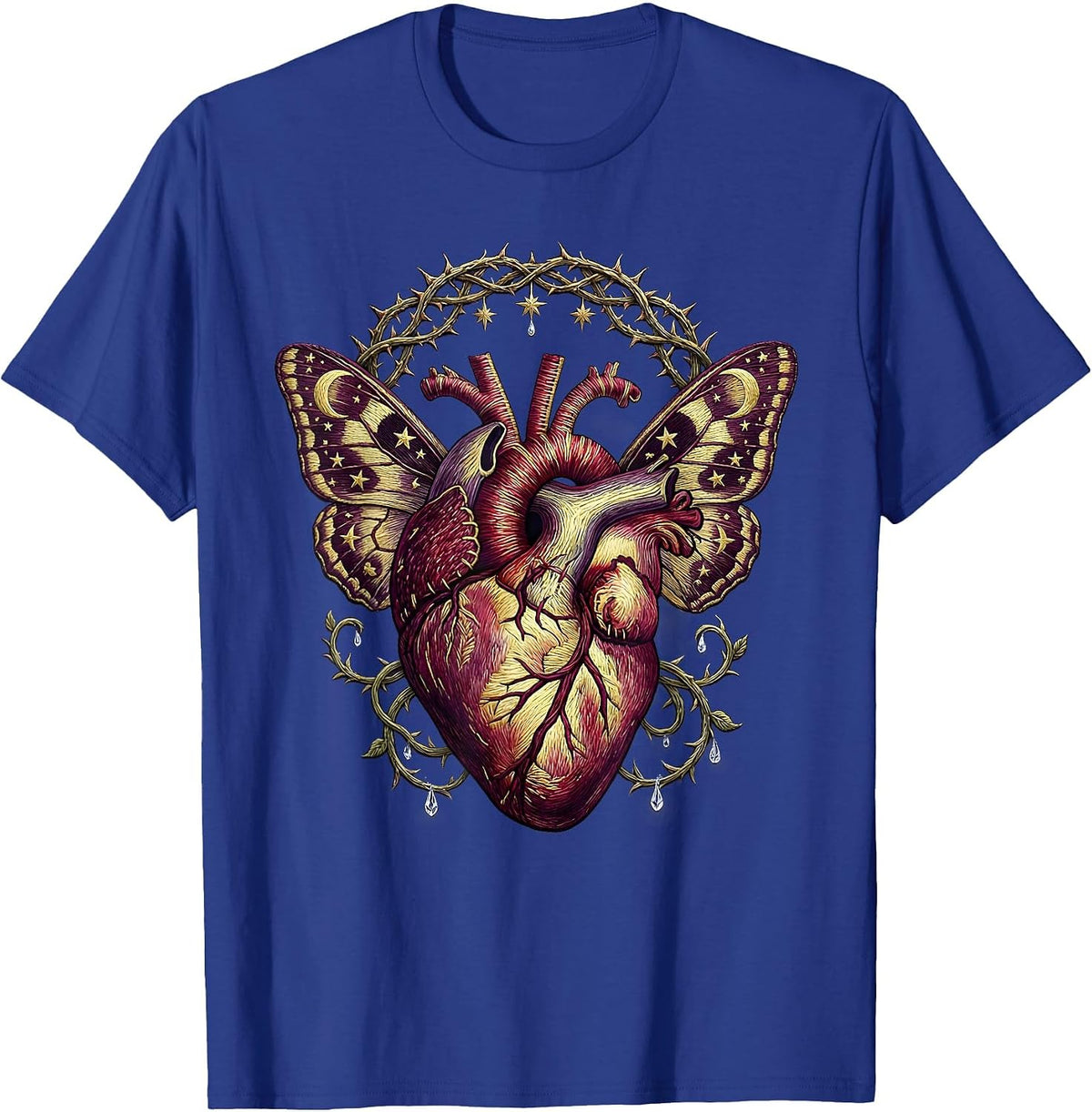 Emo Anatomical Heart With Wings and Stitches T-Shirt - Royal Blue