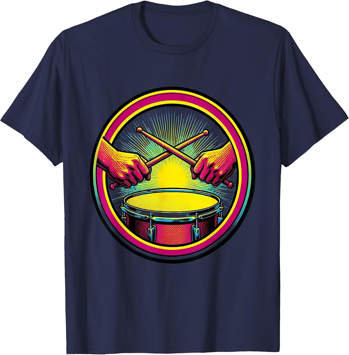 Drummer Hands Snare Drum Grip Illustration T-Shirt - Navy Blue