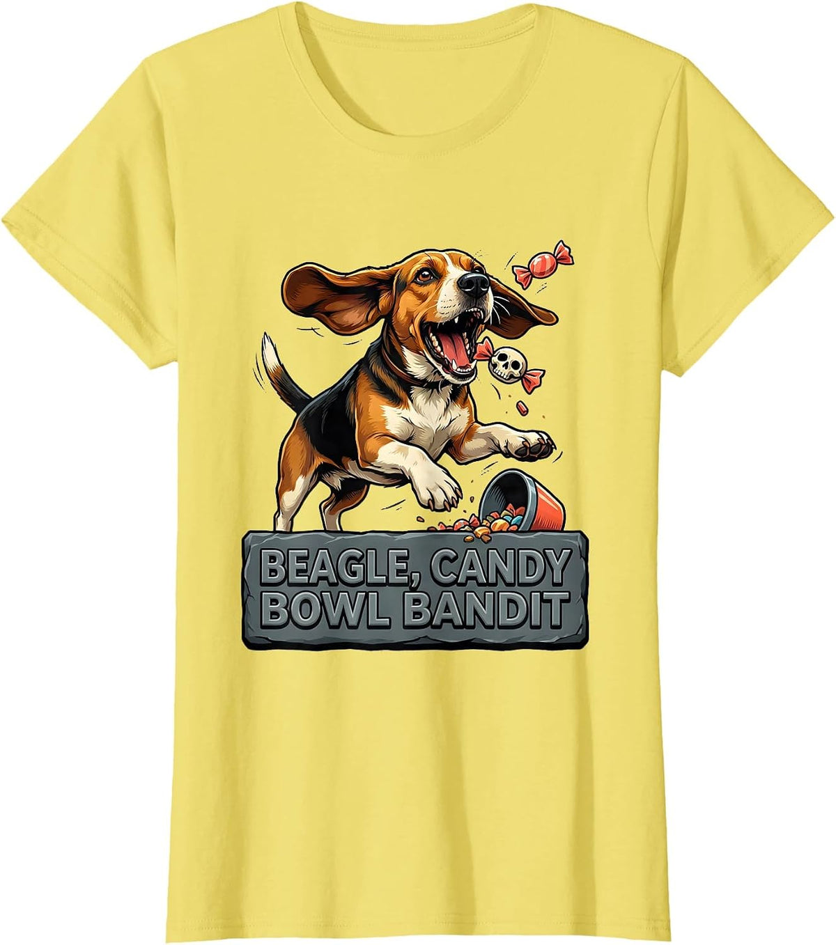 Beagle Candy Bowl Bandit Funny Dog Halloween Costume T-Shirt - Lemon Yellow