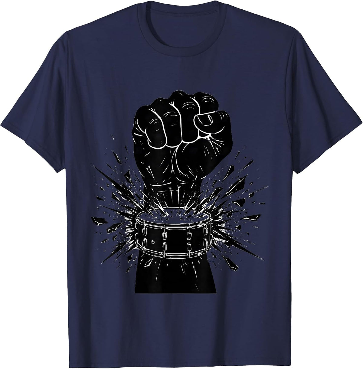 Men's Rock Band Fist Through Bass Drum Graphic T-Shirt - Navy Blue