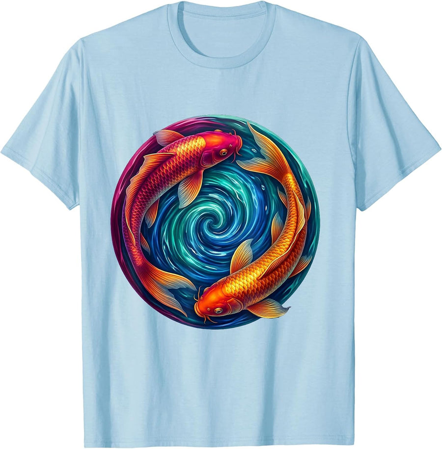 Men's Tie Dye Koi Fish Spiral Current Graphic T-Shirt - Baby Blue