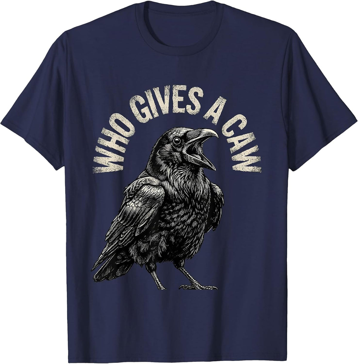 Men's Who Gives A Caw Gothic Crow Raven Bird Humor T-Shirt - Navy Blue