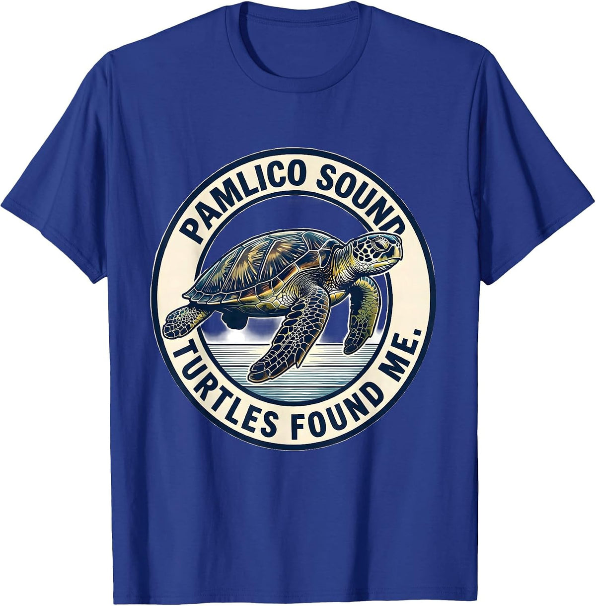 Men's Pamlico Sound Turtles Found Me Emblem Sea Turtle Lover T-Shirt - Royal Blue