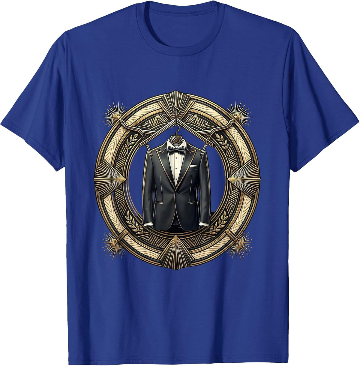 Tuxedo Jacket on Ornate Hanger Graphic T-Shirt - Royal Blue