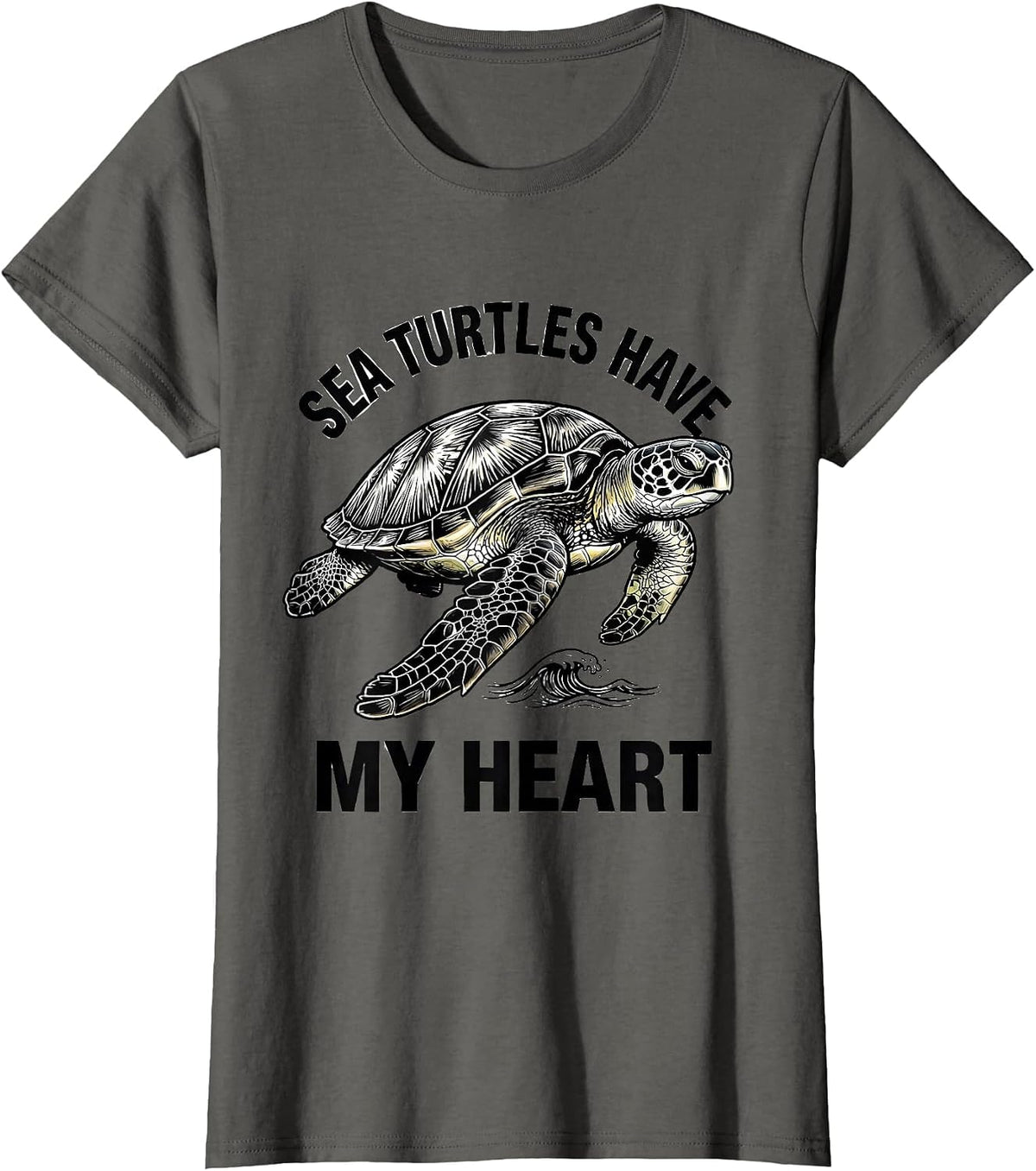 Women's Sea Turtles Have My Heart Ocean Animal Lover Beach Casual T-Shirt - Asphalt Grey