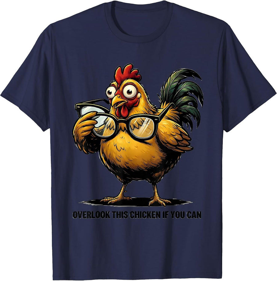 Overlook This Chicken If You Can Funny Cartoon Chicken Lover T-Shirt - Navy Blue