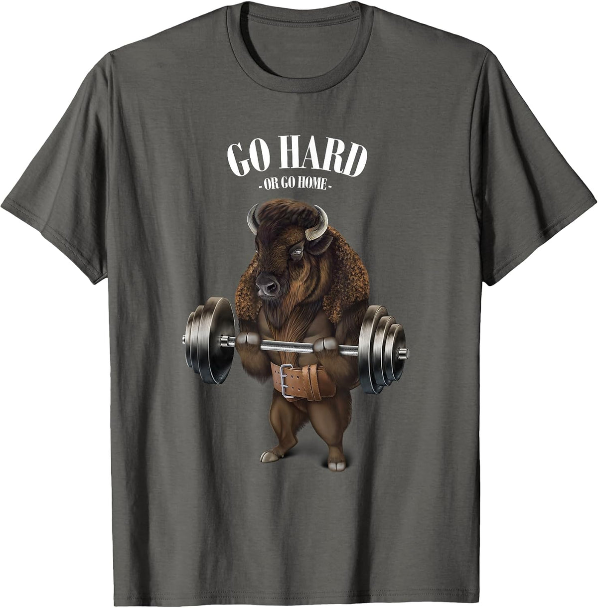 Bison Buffalo Bull Weightlifting in Fitness Gym T-Shirt - Asphalt Grey