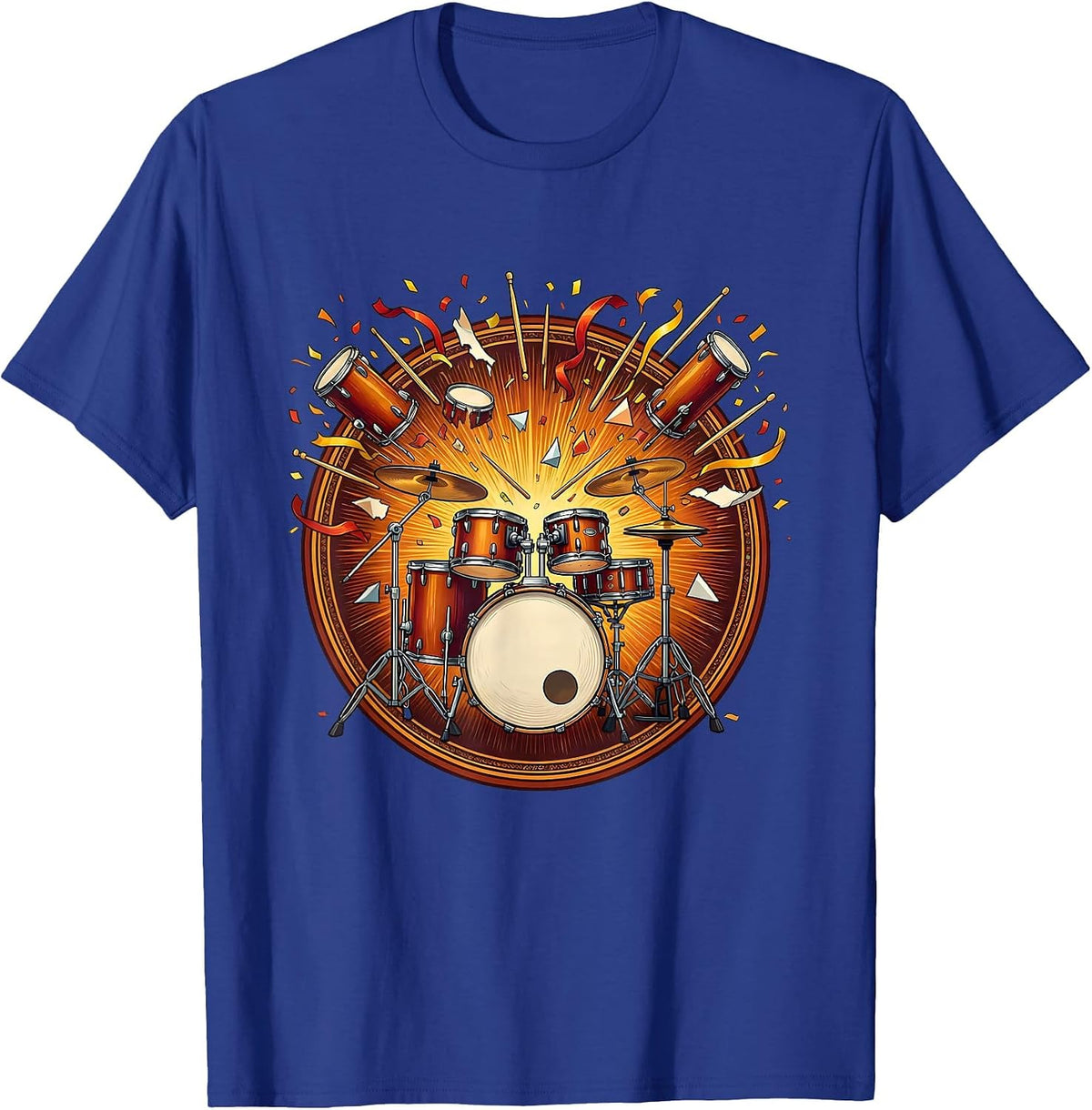 Exploding Drum Kit Confetti Burst Graphic T-Shirt - Royal Blue