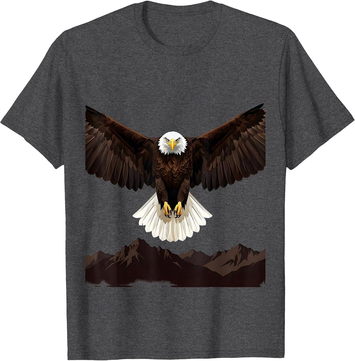 Men's Kids Bald Eagle Soaring Over Mountain Range USA T-Shirt - Dark Heather Grey