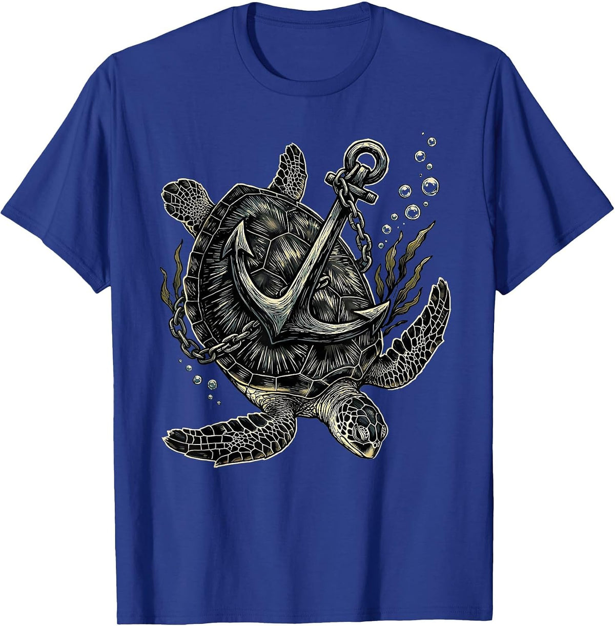 Turtle and Anchor Sinking Into the Deep Sea T-Shirt - Royal Blue
