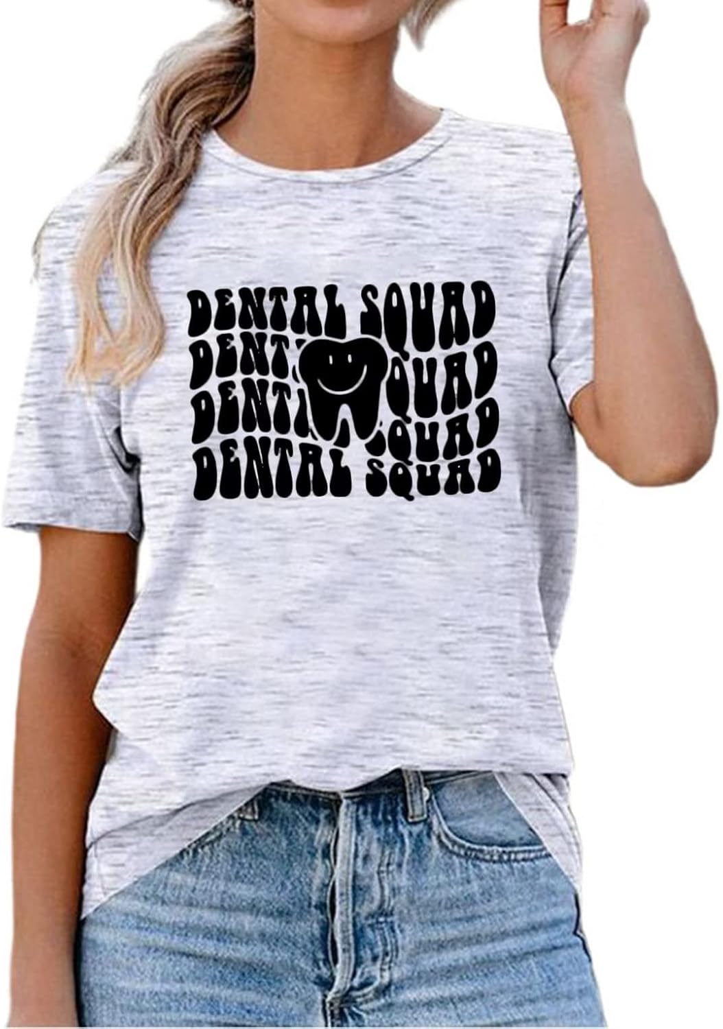 HONTOUTE Women's Dental Squad T-Shirt Funny Dentist Assistant School Hygienist Graphic Tee Tops Blouse - White