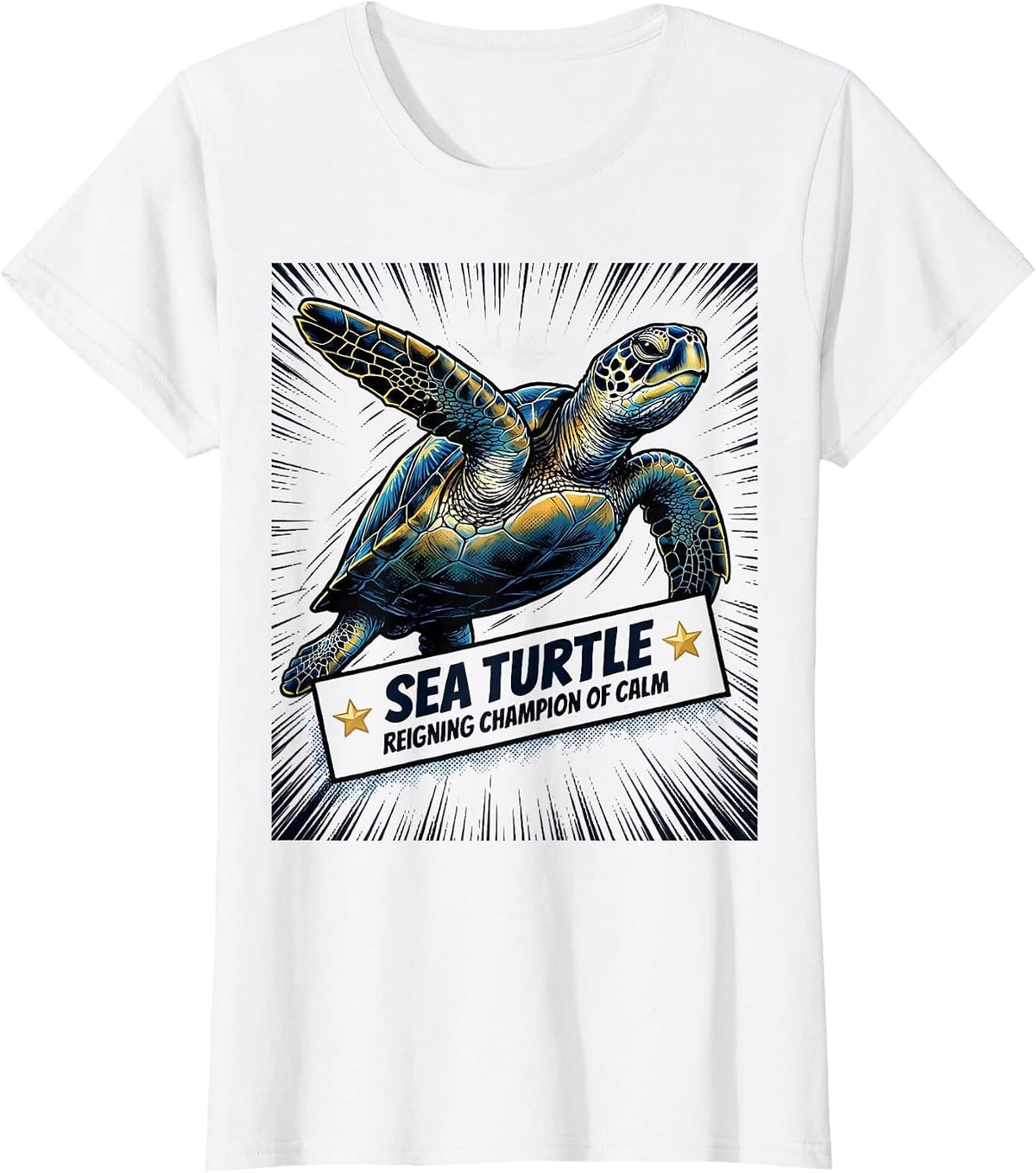 Sea Turtle Reigning Champion of Calm Comic Book Pet Lover T-Shirt - White