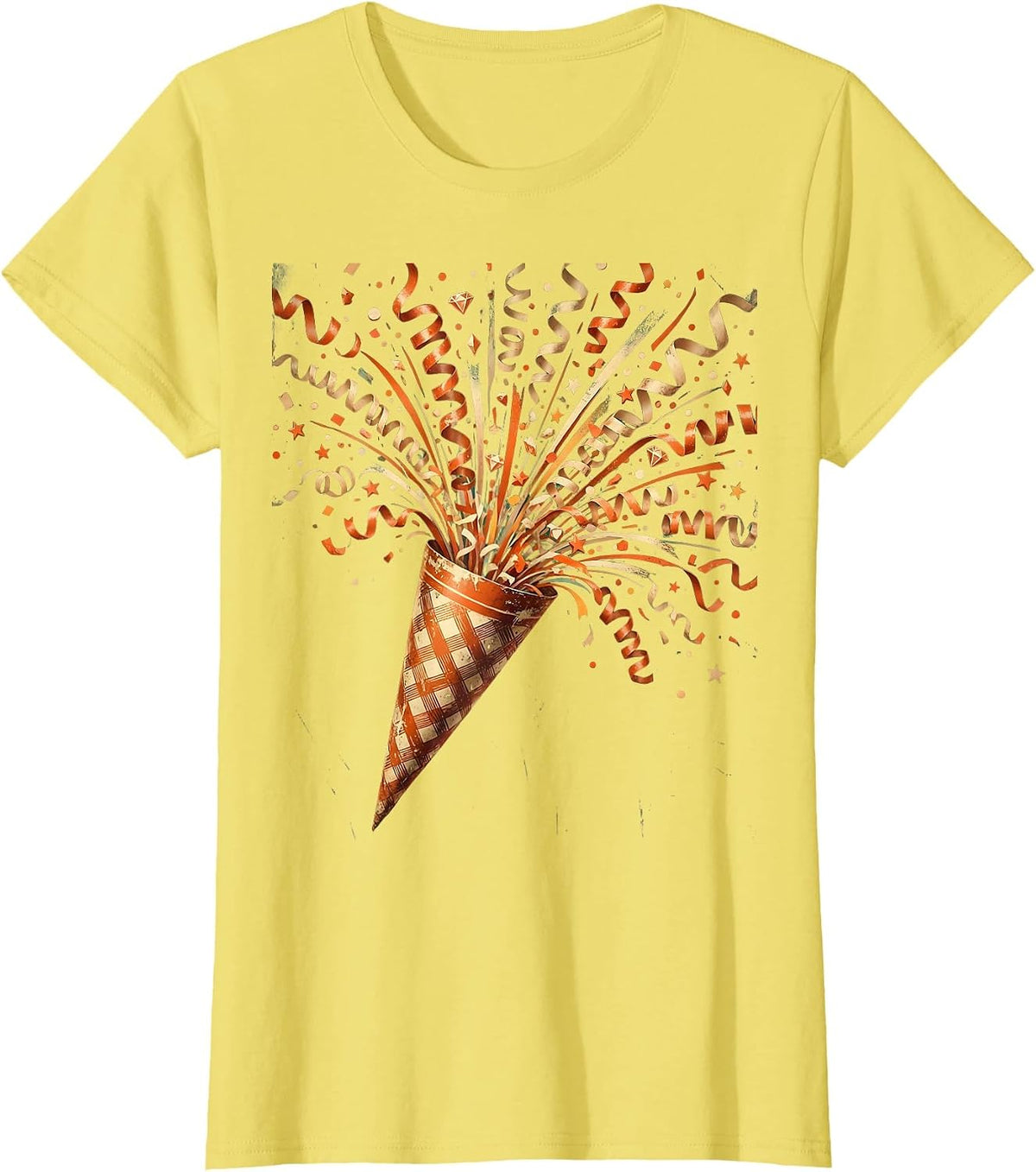 Women's Birthday Party Popper Confetti Celebration Design T-Shirt - Lemon Yellow